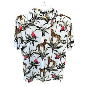 Bad Birdie Wildlife Golf Polo Shirt Mens M White Short Sleeve Jaguar Tropical